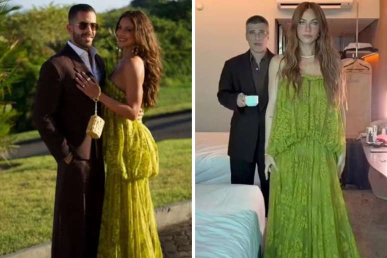 Mari Gonzalez e Gio Ewbank usam o mesmo look para o casamento