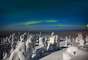 Essa estranha paisagem é composta de árvores cobertas de neve e a aurora boreal. O registro foi feito por Tiina Tormanen, na Finlândia, a uma temperatura de -20°C