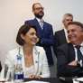 Michelle e Bolsonaro durante reunio do PL nesta quinta-feira, 6, em Braslia Foto: Divulgao / Estado