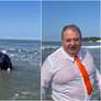 Erick Jacquin protesta de terno e gravata na praia Foto: Reprodução/Instagram