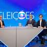 Romeu Zema (Novo) com Renata Vasconcellos e César Tralli nos Estúdios Globo. Foto: Manoella Mello/ Globo