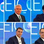 Romeu Zema (Novo), Ronaldo Caiado (PSD), Renan Santos (Missão), Lula (PT), Flávio Bolsonaro (PL) e Augusto Cury (Avante), candidatos à Presidência da República em entrevistas à Rede Globo Foto: Reprodução/TV Globo