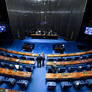 Foto do Plenário do senado, com tapete azul e cadeiras em madeira Foto: Jefferson Rudy/Agência Senado Fonte: Agência Senado / BBC News Brasil