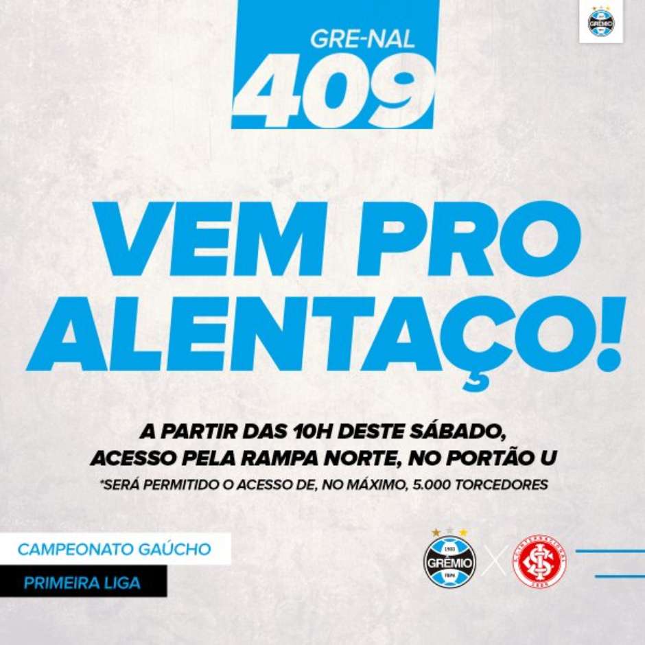 Grêmio convoca torcida para último treino antes de clássico com o Inter