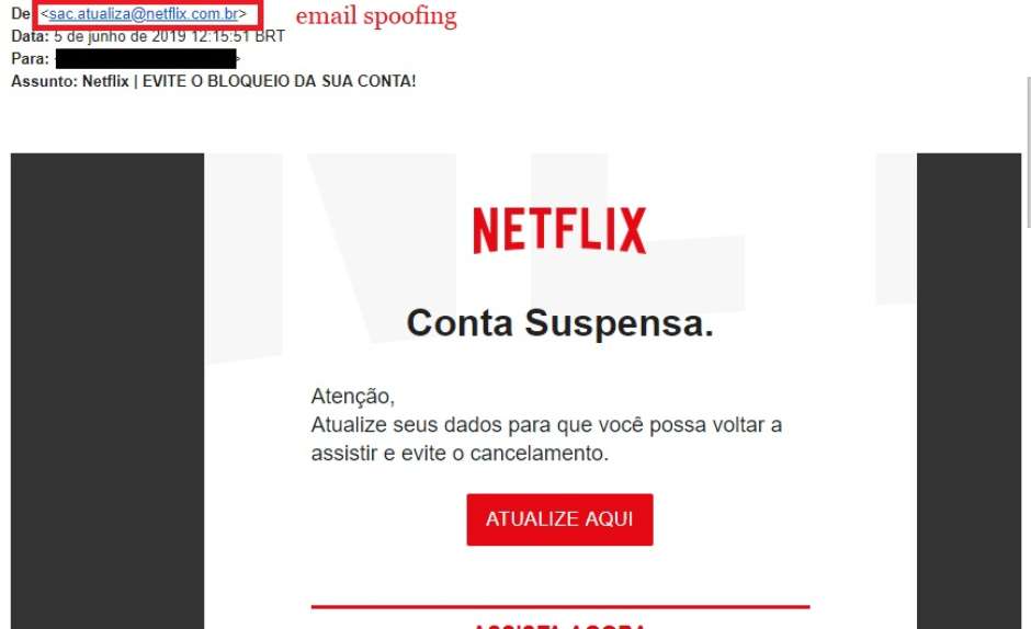 Cuidado: email falso da Netflix diz que sua conta foi suspensa