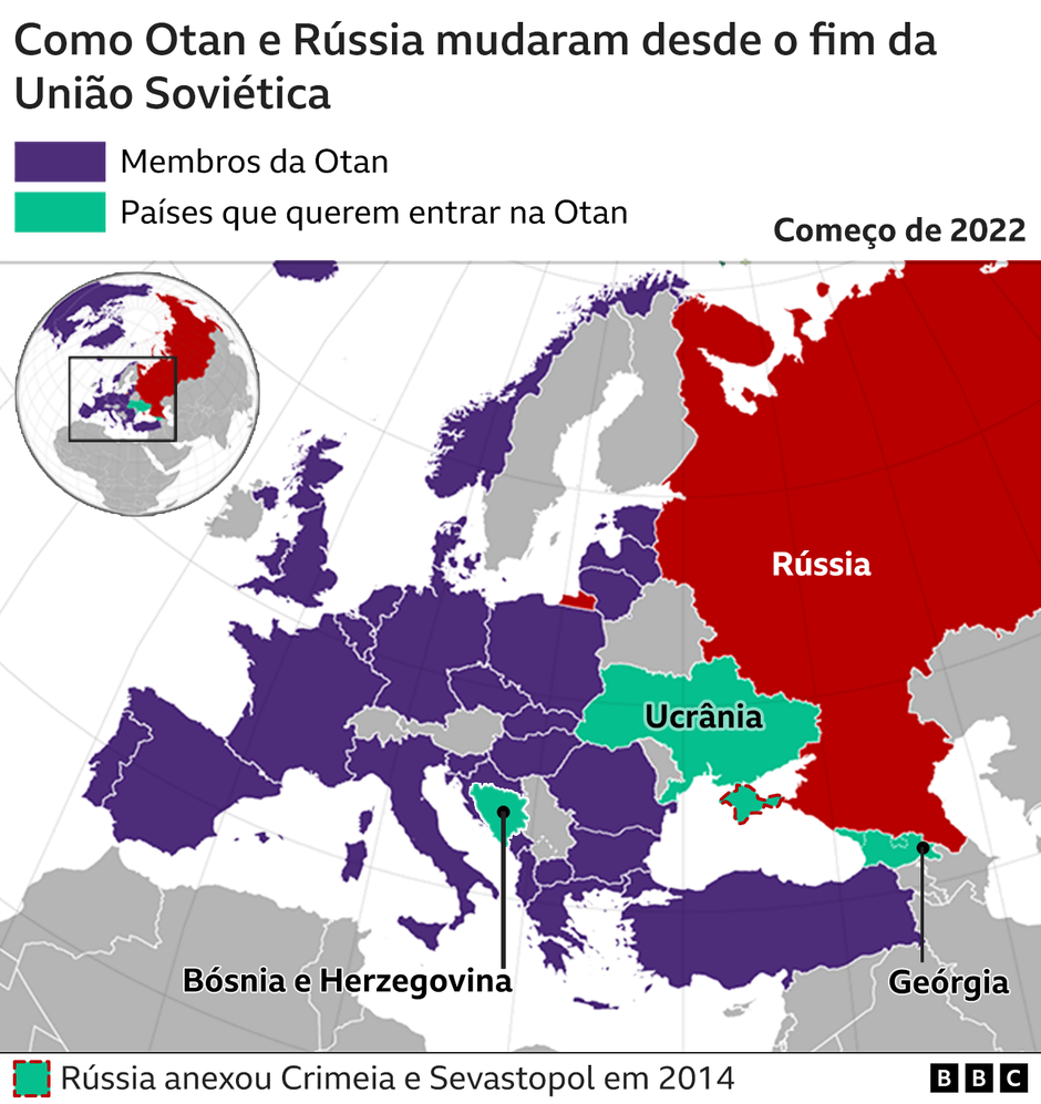 O mapa com logotipos da Otan não mostra as bases e missões da