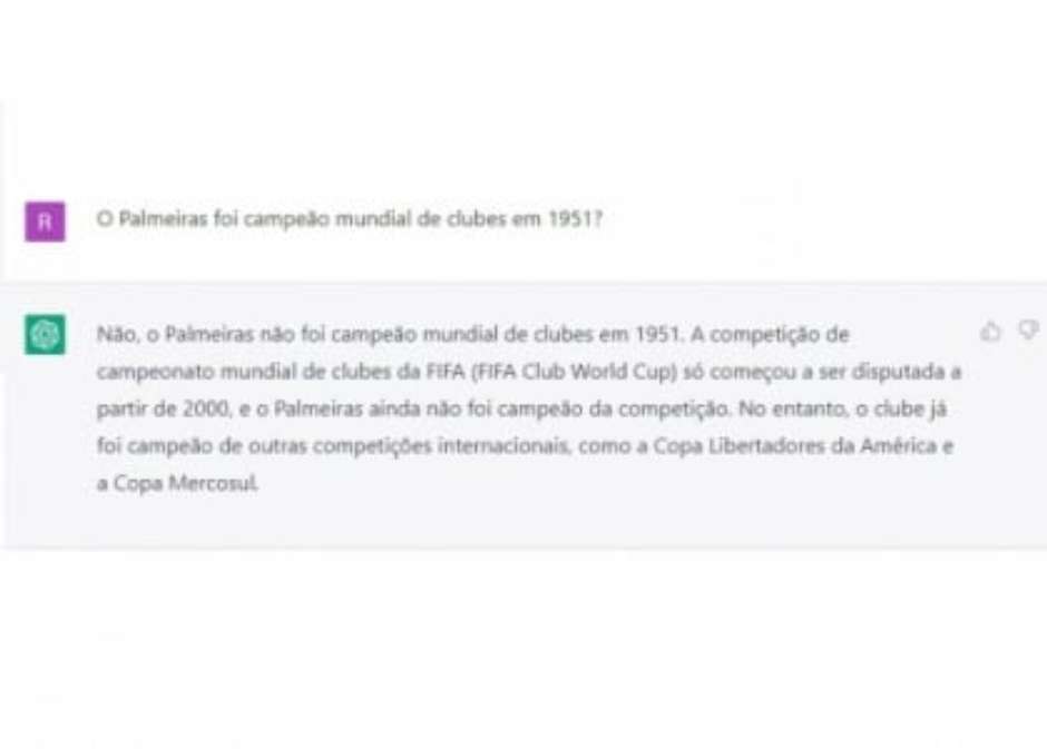 ChatGPT: inteligência artificial responde se o Palmeiras é campeão mundial