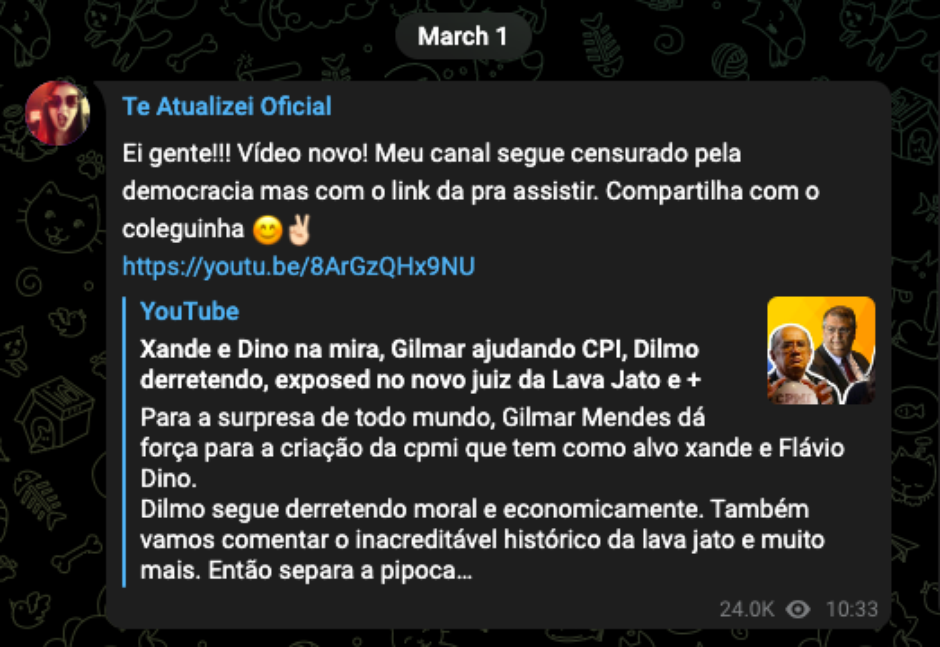 bane vídeos de influenciadora da direita após mandado