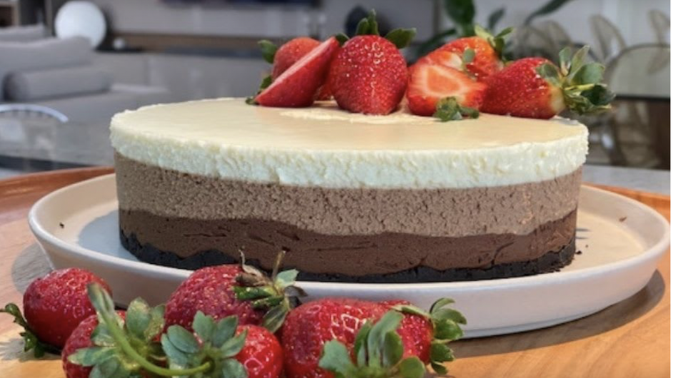 Torta mousse, com 3 sabores diferentes de chocolate.  Foto: Bake and Cake Gourmet