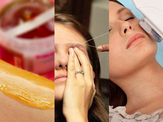 Para remover os pelos faciais é possível usar de cera quente à linha e laser