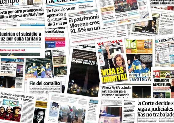 Las portadas de los diarios de este jueves 26 de junio repiten, casi todos, dos temas: uno, los cortes de los en algunos espacios públicos de la Ciudad de Buenos Aires, como el obelisco y varias plazas, por la deuda del Gobierno porteño con Edenor y Edesur; el otro, la presentación del billete de 100 pesos con la cara de Evita que reemplazará el rostro de Roca. Además: la polémica entre Boca y River por los Juegos Olímpicos, las pruebas militares de Gran Bretaña en Malvinas y las noticias que llegan de Londres por el inminente comienzo de los Juegos Olímpicos. Mirá las tapas de todos los diarios.