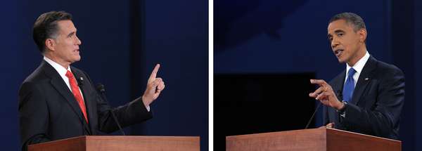 El presidente Barack Obama y el candidato republicano, Mitt Romney, intercambiaron fuertes críticas en el primero de los tres debates presidenciales en los que participarán antes de las elecciones del 6 de noviembre.