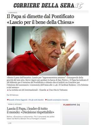 Reacciones de la prensa mundial a la renuncia del Papa Benedicto XVI