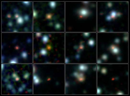 Equipe de astrônomos determinou a localização de mais de 100 galáxias com formação estelar intensa no Universo primordial utilizando o utilizou o novo telescópio ALMA (Atacama Large Millimeter/submillimeter Array)