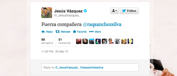 Jesús Vázquez: "Fuerza compañera @raqsanchezsilva"