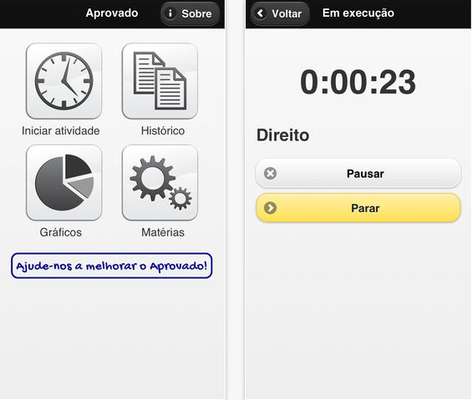 O aplicativo Aprovado permite que o aluno registre suas horas de estudo, com o cronômetro ou manualmente, e analise, com ajuda de gráficos, o seu desempenhoCartola - Agência de ConteúdoEspecial para o Terra