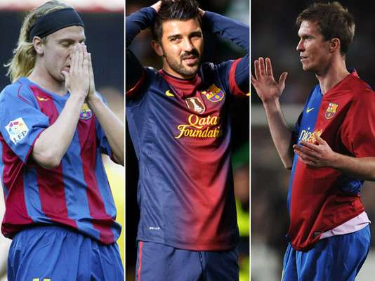 A recente saída do atacante David Villa do Barcelona fez a imprensa relembrar outros péssimos negócios protagonizados pelo clube catalão na década. O jornal Marca listou oito fracassos do Barcelona - incluiu dois brasileiros - usando como critério a diferença entre o valor de compra e de venda, sendo que em alguns casos a saída foi gratuita; veja
