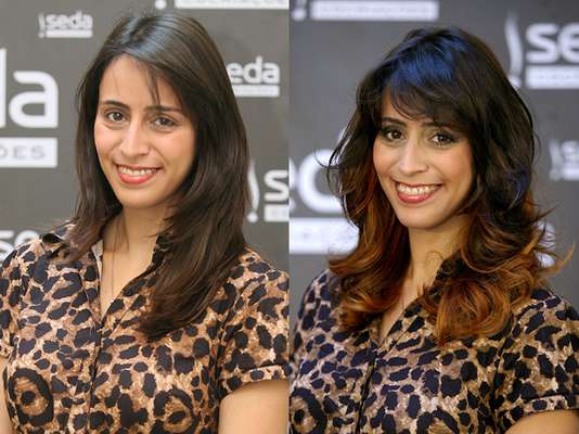 A blogueira Luli Monteleoni, de 29 anos, ganhou um look moderno com as luzes invertidas na tonalidade cobre. O corte repicado complementou a transformação
