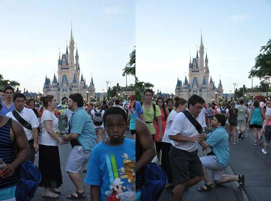 Jovem escolhe a Disney para pedir a noiva em casamento. Na hora da foto, um homem acaba "invadindo" a imagem. Em julho, a imagem foi parar no Reddit. Logo, os usuários da web montaram outros cenários (históricos, filmes, culturais) que teriam sido atrapalhados pelo In The Way Guy