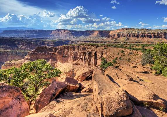 Parque Nacional de Capitol Reef:Situado no estado de Utah, nos Estados Unidos, o Parque Nacional de Capitol Reef foi criado em 1971 e preserva uma área de um pouco menos de 1.000 km². Em meio a paisagens áridas, os turistas encontram penhascos , trilhas e formações rochosas, além de petróglifos da cultura Navajo