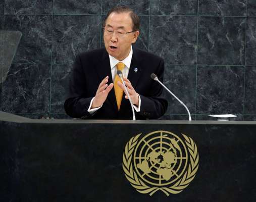 Ban Ki-moon discursa na abertura da Assembleia Geral da ONU, em Nova York