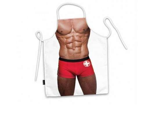 Avental com estampa de corpo de homem, da Airu. Preço: R$ 51,22. Informações: (11) 4302-5159