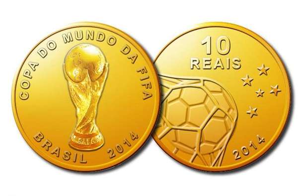 Colecionadores podem adquirir a partir desta quarta-feira as moedas comemorativas oficiais da Copa do Mundo de 2014, fabricadas pela Casa da Moeda do Brasil. Moeda de ouro, com 4,4 gramas, 16 milímetros de diâmetro e valor de face de R$ 10, custa R$ 1.180