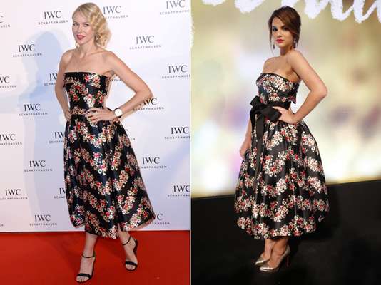 Para a festa de lançamento da novela Em Família, Bruna Marquezine escolheu saia com volume e amarrou um laço na cintura deste vestido da grife Dolce & Gabbana, que foi usado pela atriz americana Naomi Watts durante o Festival de Cannes, em maio de 2013