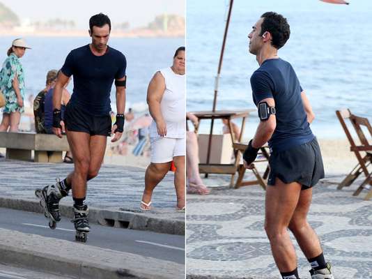 César Tralli foi fotografado no Leblon, no Rio de Janeiro, enquanto andava de patins