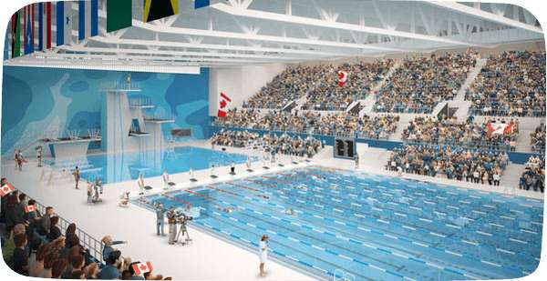 O complexo aquático e esportivo é a maior construção realizada para os Jogos e também é considerado o maior investimento na história dos esportes amadores do Canadá. O centro aquático possui duas piscinas, seguindo padrão internacional, cada uma com 50 m e 10 raias; uma piscina de cinco metros de profundidade para saltos ornamentais, com trampolins de 3 m, 5 m , 7,5 m e 10 m e instalações para treinamento de mergulho. Lá serão disputados os saltos ornamentais, natação, nado sincronizado e natação parapan-americano