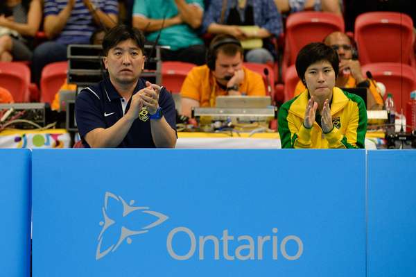 Lin Gui, Caroline Kumahara e Ligia Silva disputaram a medalha de outro no tênis de mesa por equipes dos Jogos Pan-Americanos de Toronto contra o time dos Estados Unidos