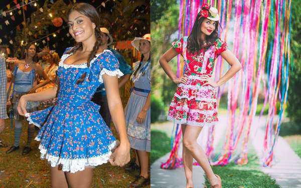 Para quem ama festa junina e quer se vestir a caráter, os vestidos floridos são a melhor opção! Pode ser com babados, rendas e de diversos estilos: o importante é ter bastante cor e ser bem rodado.