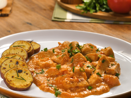 Strogonoff fit com batata-doce