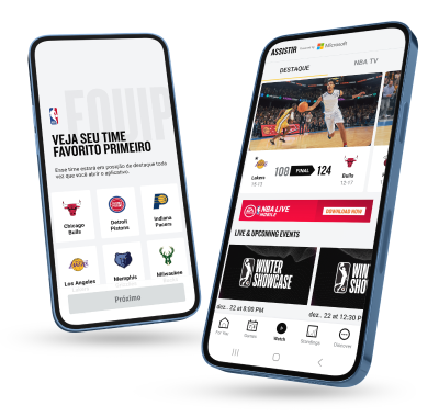 Dois celulares mostrando o app do NBA league pass Dois celulares mostrando o app do NBA league pass
