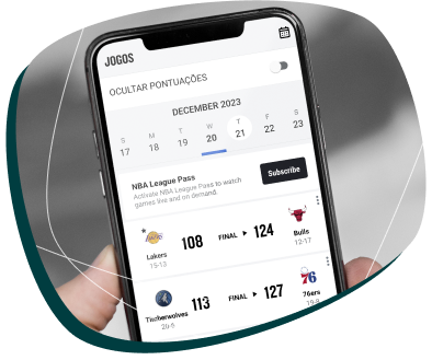 Celular mostrando o app do NBA league pass Celular mostrando o app do NBA league pass