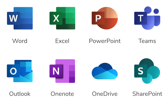 Ícones de apps disponíveis no Office 365 Ícones dos apps disponíveis no Office 365