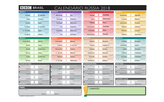 Confira e imprima a tabela da Copa do Mundo 2018, com horários de Brasília  e resultados atualizados