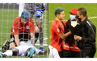 James Rodriguez faz massagem cardíaca durante jogo da primeira divisão do futebol do Catar Reprodução Instagram