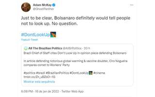 Diretor Adam McKay reagiu à provocação menção de Ciro Nogueira, ministro-chefe da Casa Civil, para quem o PT seria um cometa prestes a colidir com o Brasil.