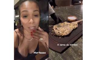 Belle Silva, esposa do zagueiro Thiago Silva, do Chelsea, ficou assustada com preço da carne em restaurante de luxo em Dubai (Foto: Reprodução)