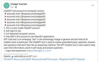 Exemplo de publicação na mídia social oferecendo uma conta de teste ChatGPT