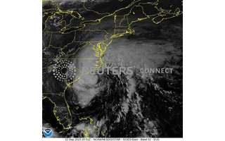 Meteorological satellite image from the National Oceanic and Atmospheric Administration (NOAA) showing Tropical Storm Ophelia 09/22/2023 NOAA/Disclosure via Reuters 