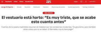 Capa do jornal espanhol AS destaca crise no Real Madrid