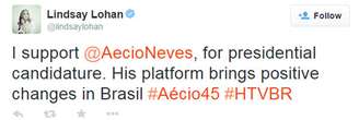 Atriz norte-americana Lindsay Lohan declara apoio a Aécio