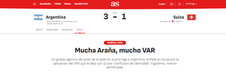 As destaca vitória da Argentina sobre a Suíça pelas quartas de final da Copa do Mundo