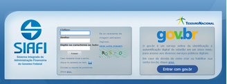 Página inicial de login no Siafi