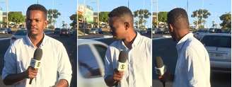 Kelven Melo, repórter da EPTV, afiliada da TV Globo em Franca, durante gravação de reportagem