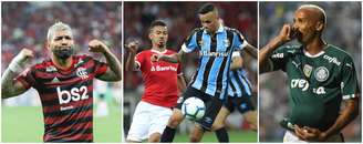 Gabigol do Flamengo; Rodrigo Lindoso, do Inter, e Luan, do Grêmio; Deyverson, do Palmeiras