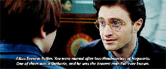 "Alvo Severo Potter. Nós lhe demos o nome de dois diretores de Hogwarts. Um deles era da Sonserina e o homem mais corajoso que já conheci."