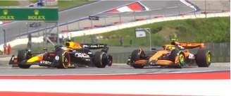 Max Verstappen e Lando Norris no GP da Áustria logo após o toque nestre os dois 